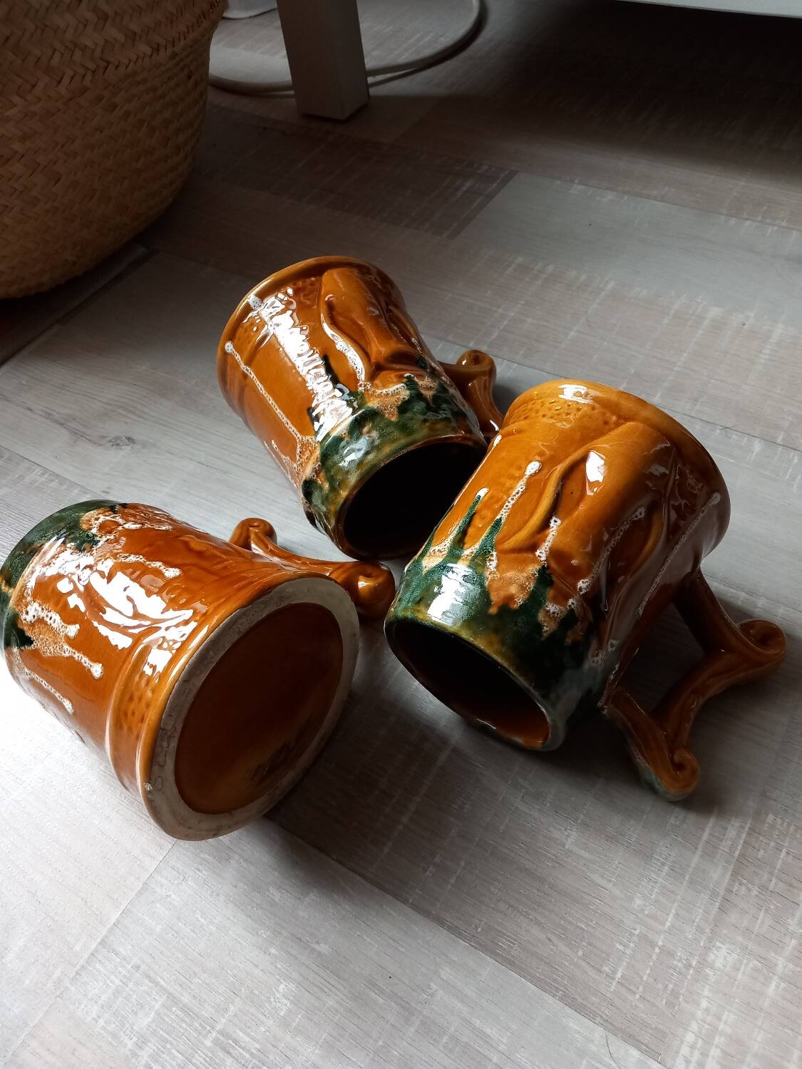3 polychrome ceramic beer mugs with Fat Lava effect