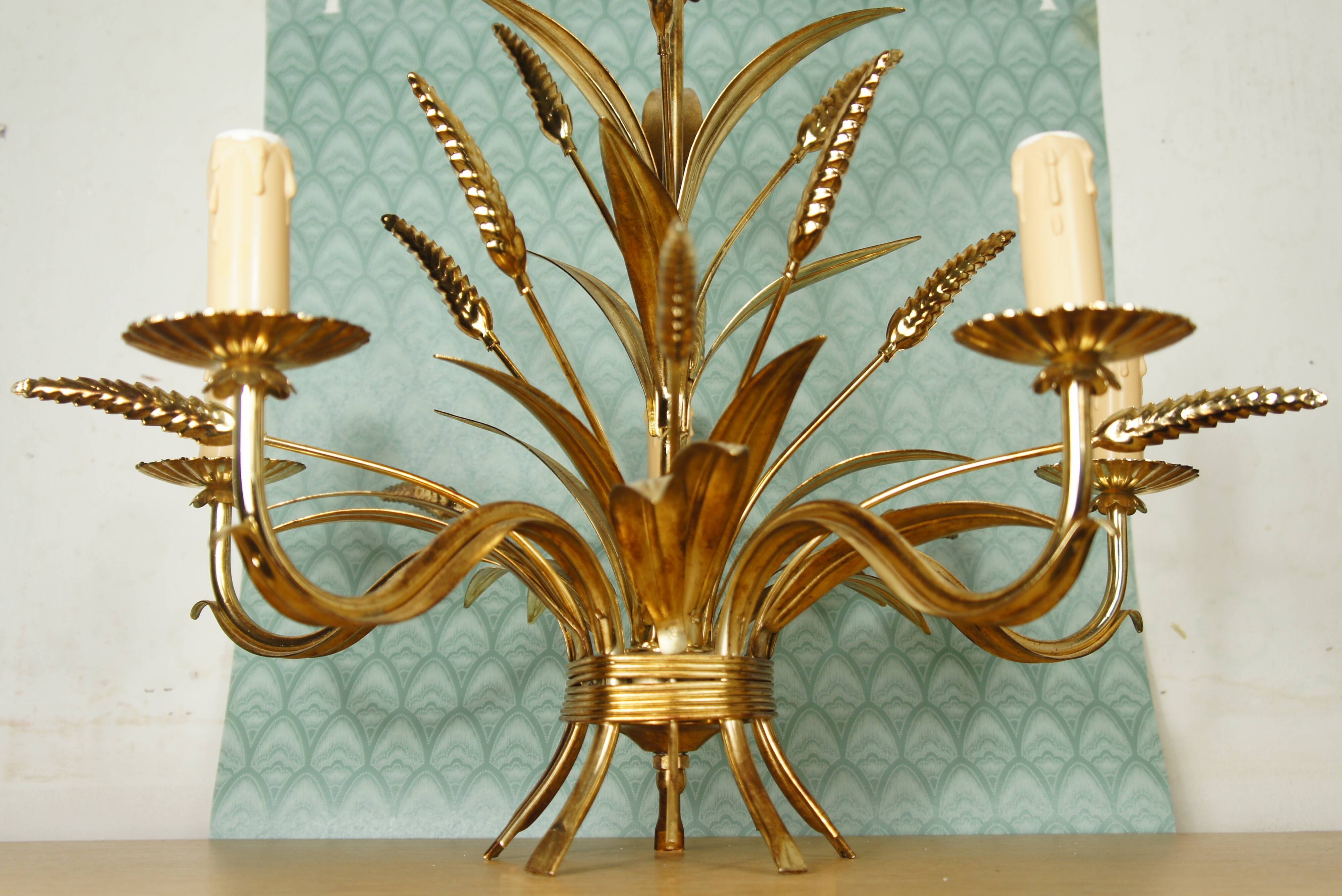 Italian chandelier ear of wheat 5 fires 1960