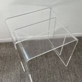 Duo of pull-out tables in plexiglass 70s