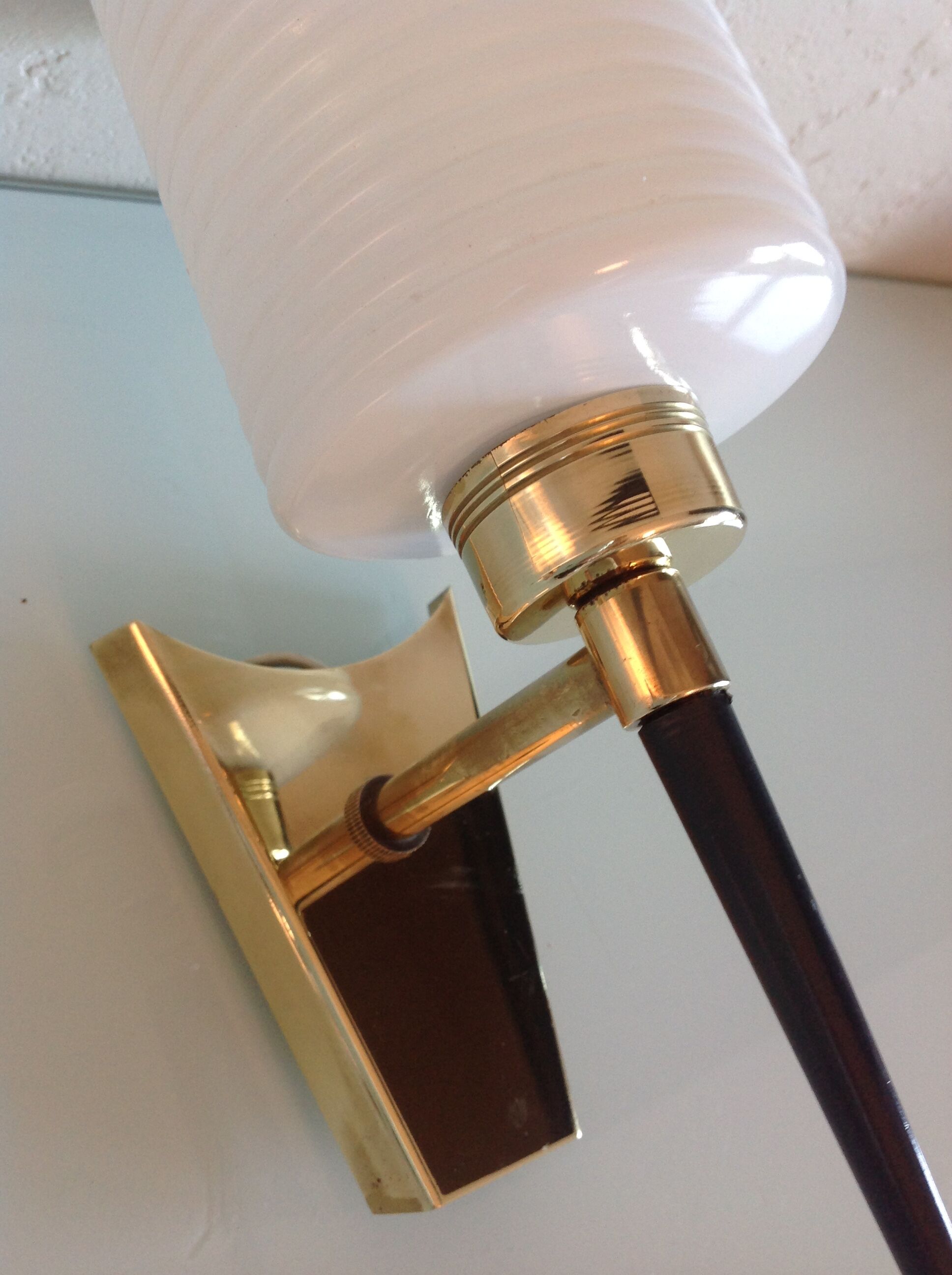 Brass and opaline wall lamp white / vintage 60s-70s