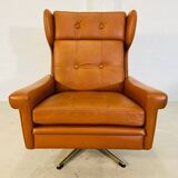 Chaise vintage danoise rétro du milieu du siècle Svend Skipper en cuir cognac des années 60