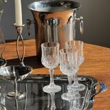 Set of 6 small crystal glasses with diamond points H14.5