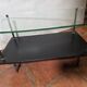 Vintage coffee table from the 1960s, glass, faux leather, brass.