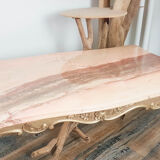 Louis XV coffee table in brass pink marble