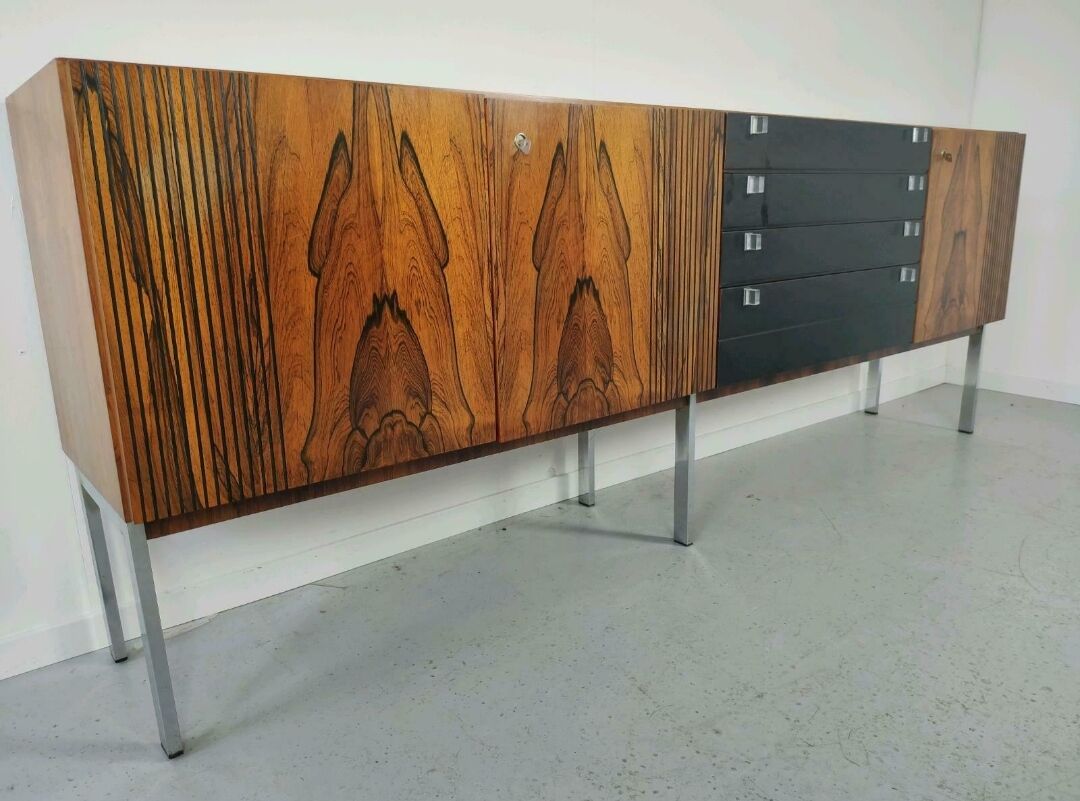 Vintage rosewood sideboard, chrome 1960