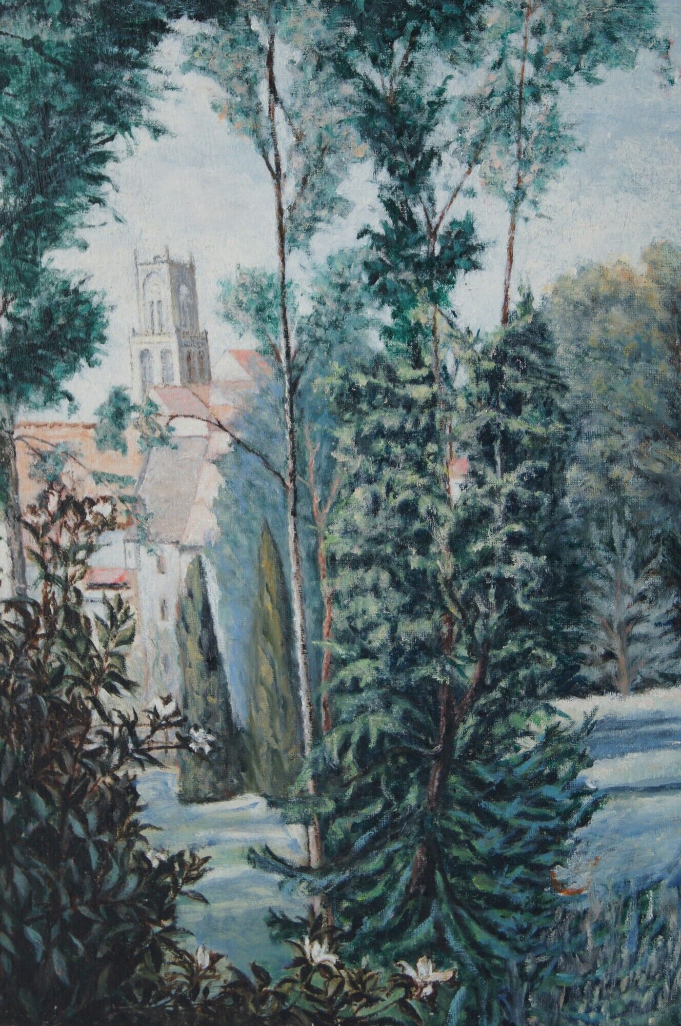 Country and village view - Oil on canvas signed at bottom right French School 20th