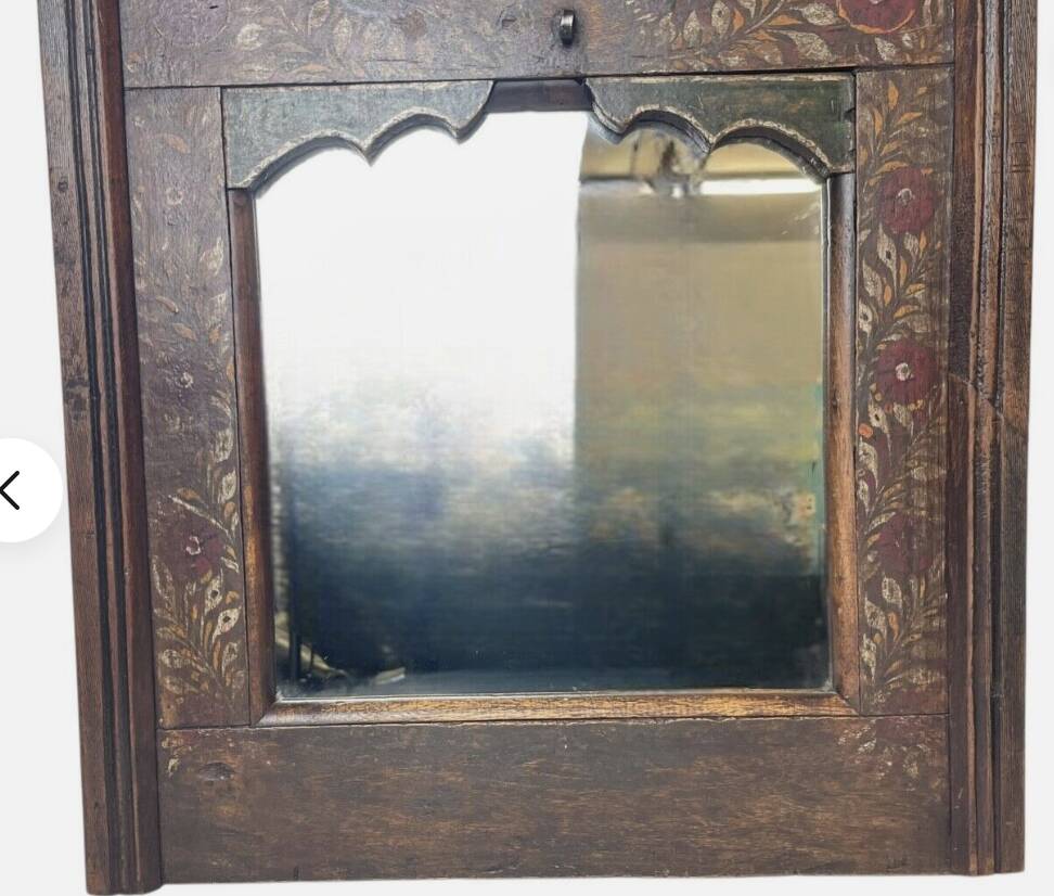 19th century wooden trumeau mirror with floral decoration