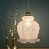 Suspension globe vintage en verre dépoli rose