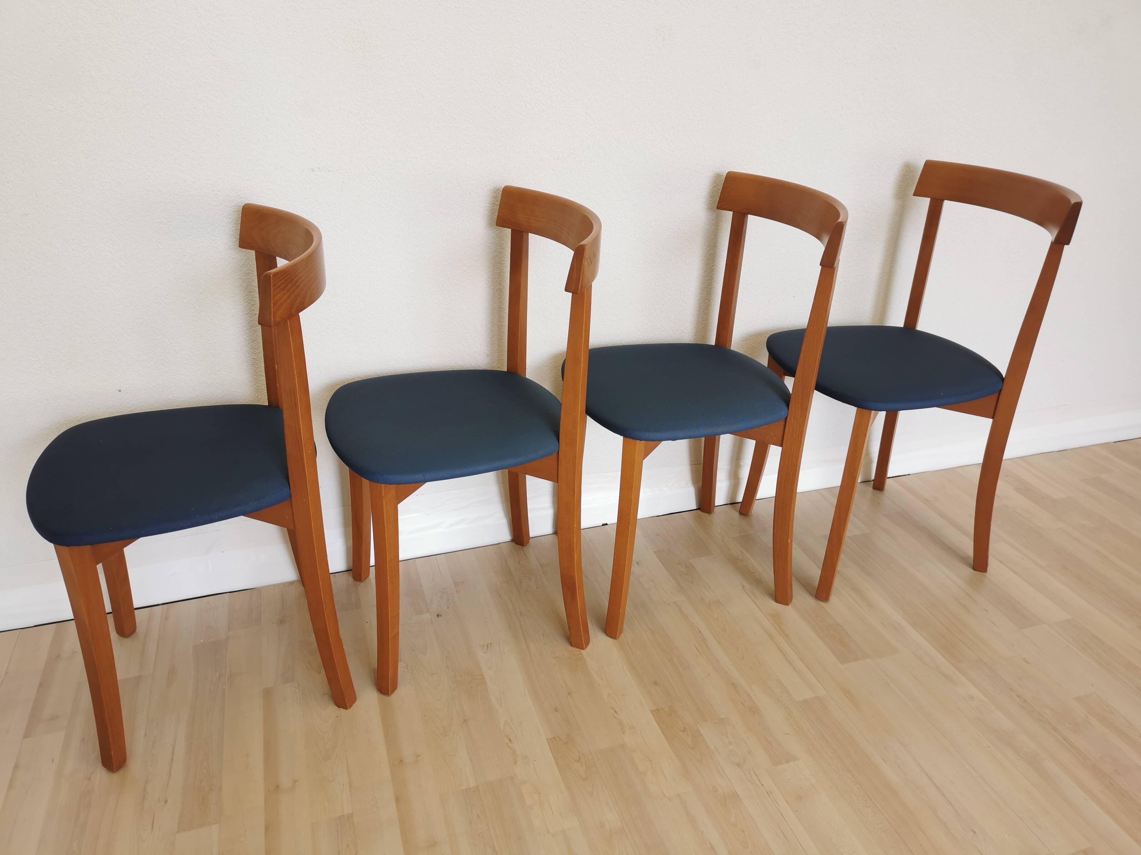 Set of 4 Calligaris Dining Chairs: Mid-Century Italian Design, Blue Fabric