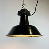 Industrial Black Enamel Factory Lamp with Cast Iron Top, 1960s