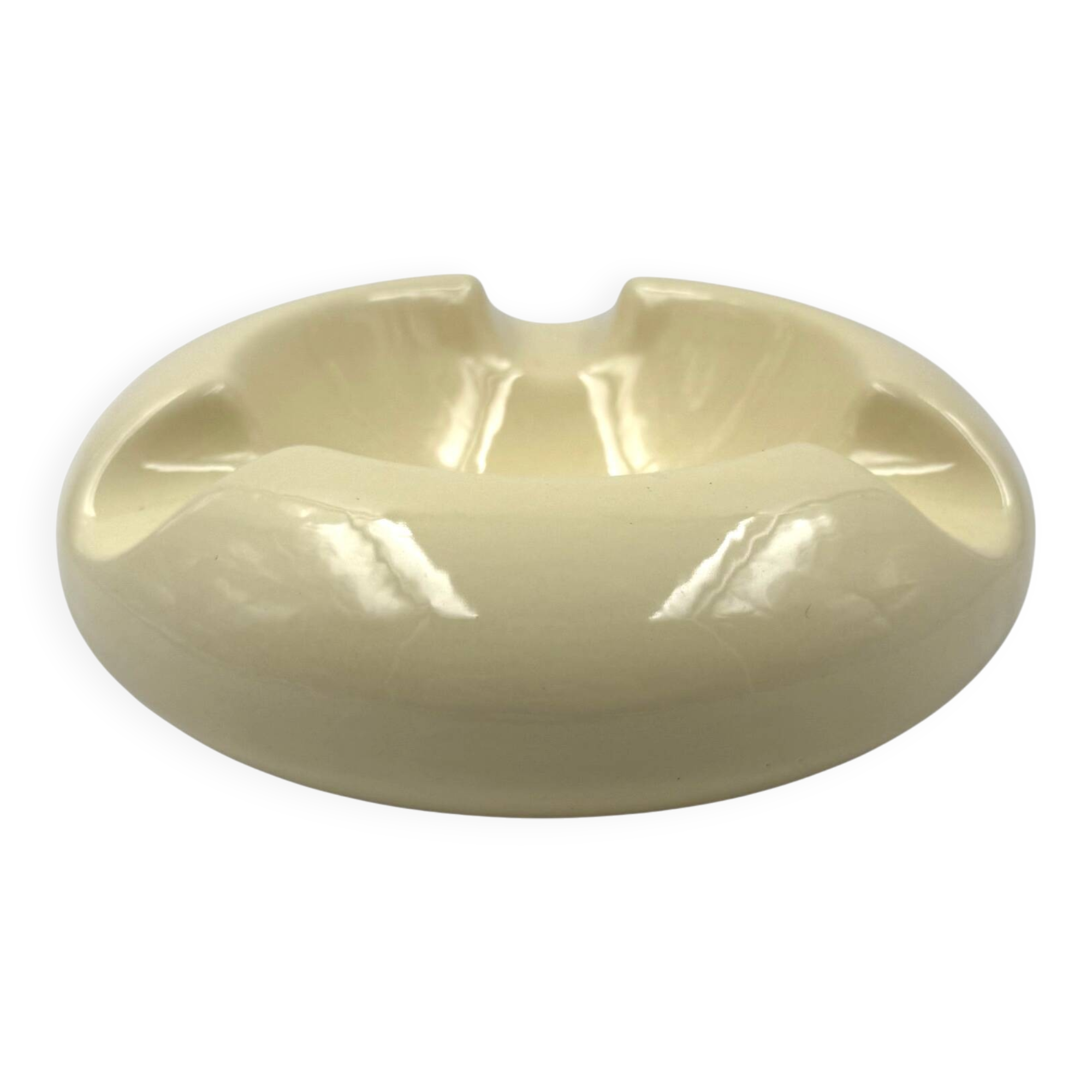 Space age cream ceramic ashtray, Sicart Italy 1970s