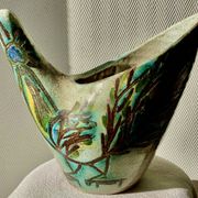 Vase zoomorphisme ceramic decoration d'oiseau signed guy Accolay