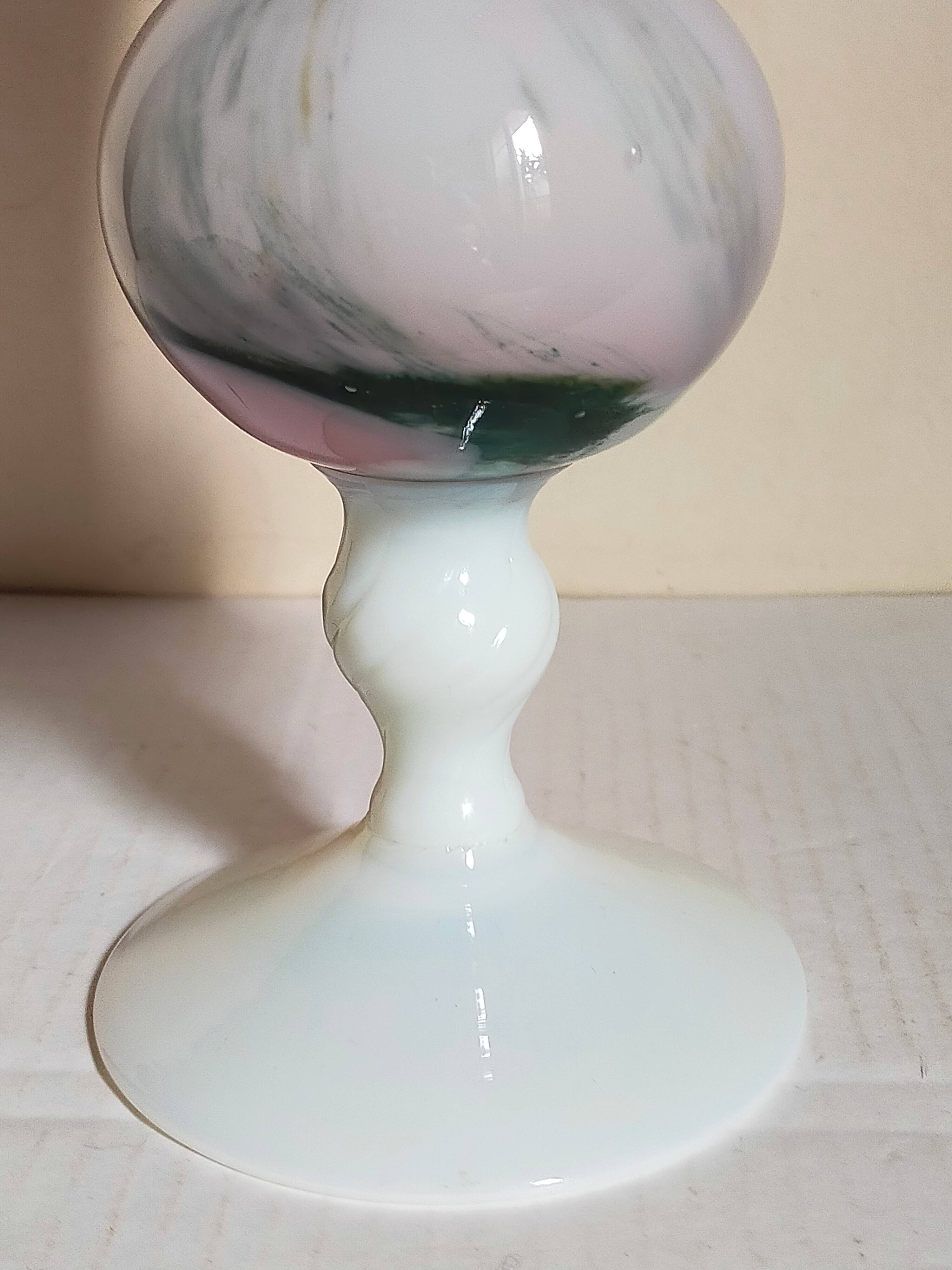 Vase on foot in opaline and vintage blown glass 30 cm