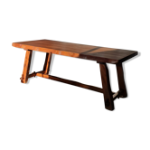 Table de ferme brutaliste en orme années 60