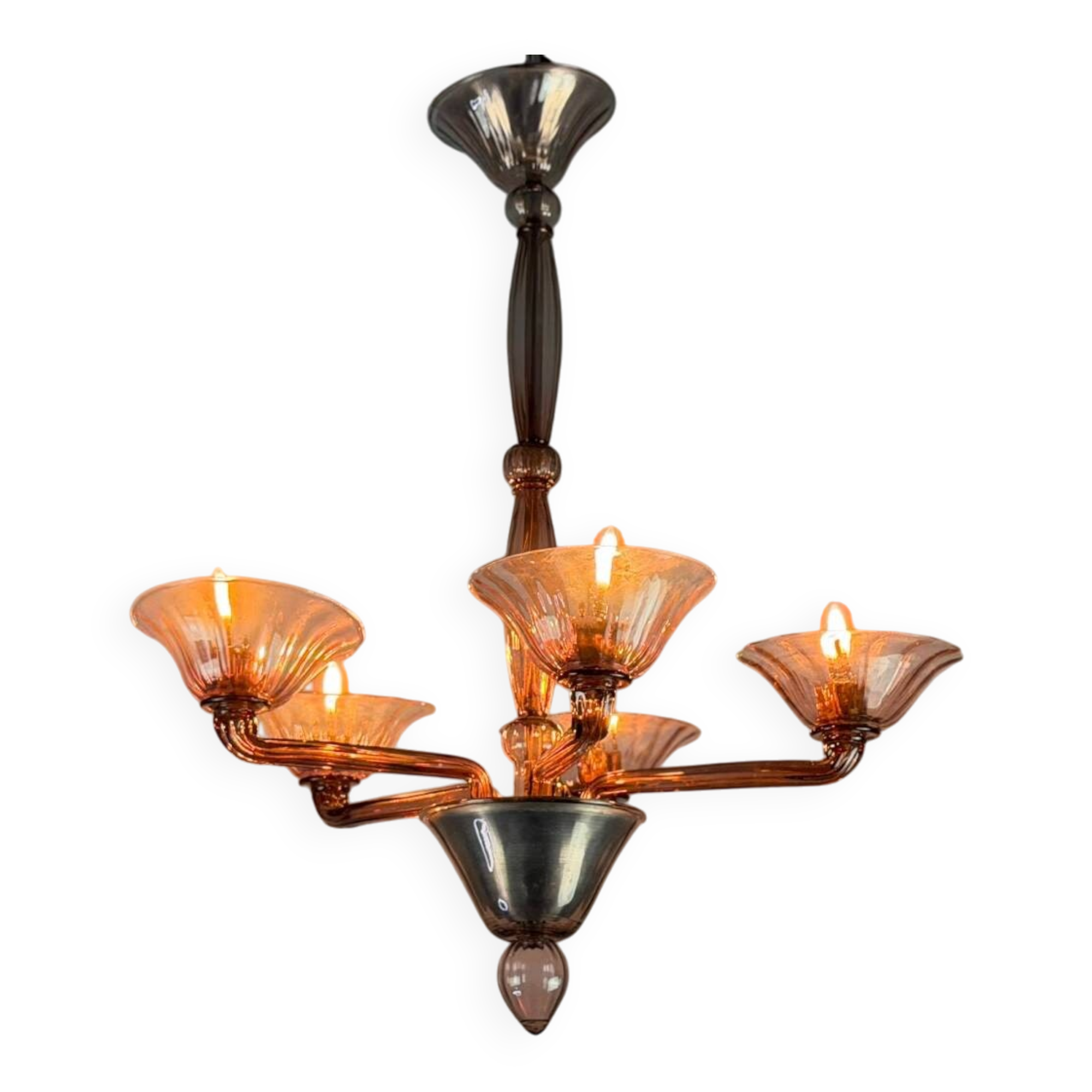 Venetian chandelier in amethyst Murano glass, circa 1920