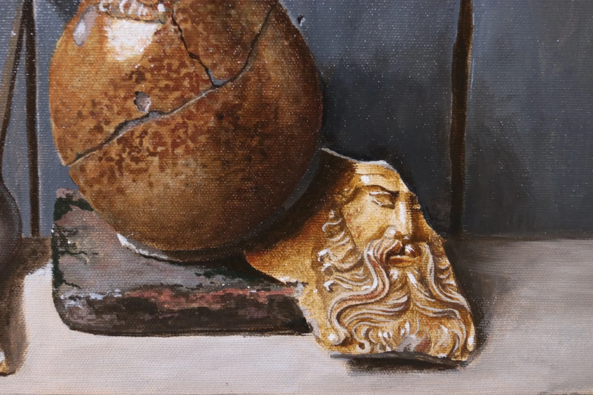 Still life with Bellarmine jug and pewter spoon – Marjolein van den Berg
