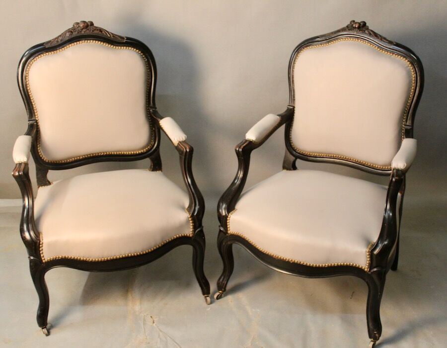 Pair of Convertible Armchairs Louis XV Style Pear Blackened Napoleon III