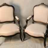 Pair of Convertible Armchairs Louis XV Style Pear Blackened Napoleon III