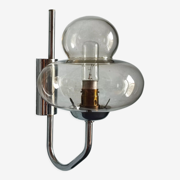 Vintage glass and chromed metal wall lamp