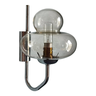 Vintage glass and chromed metal wall lamp