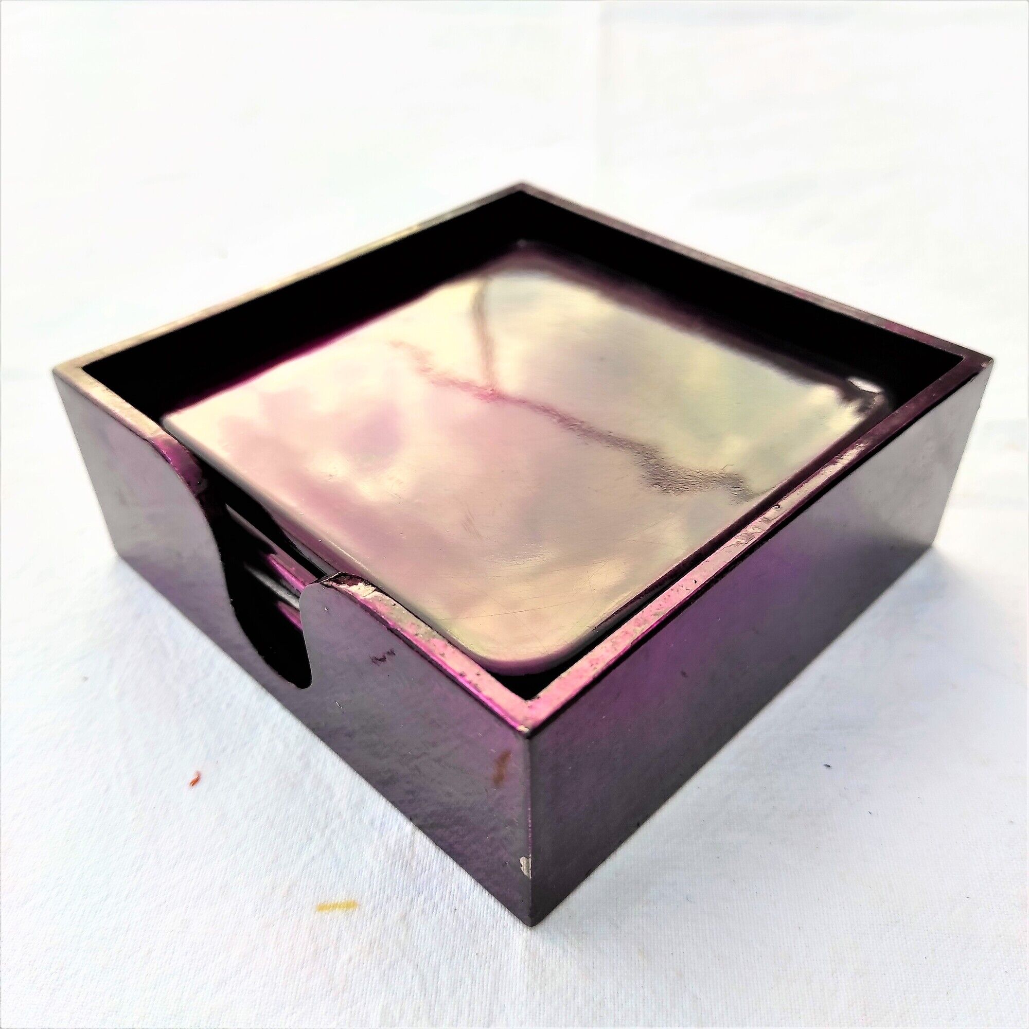 LOT of 6 purple lacquered coasters with their box around 1970