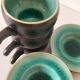 Set of three ceramic cups and saucers – crackled turquoise glaze