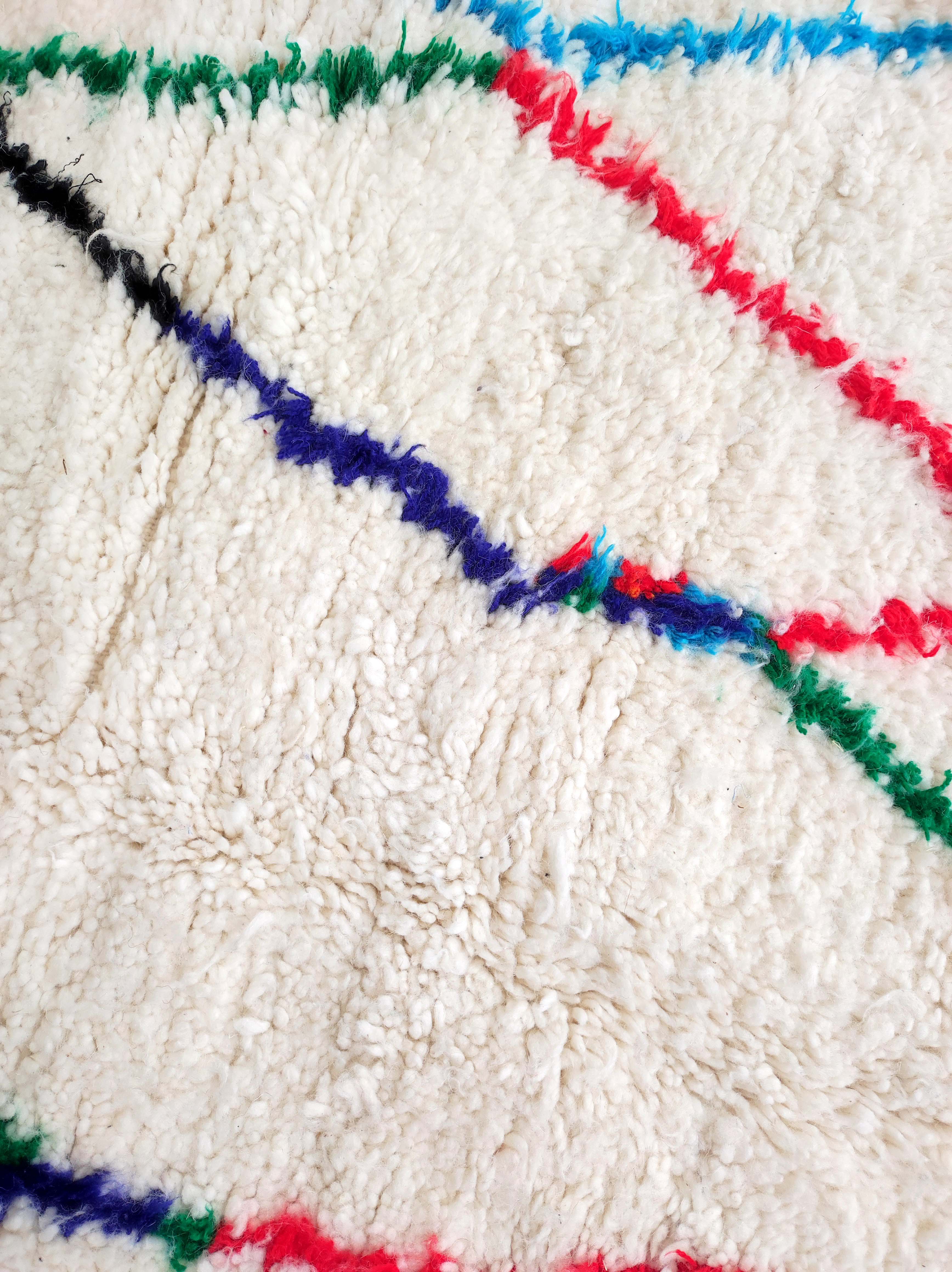 Moroccan Berber carpet azilal ecru with colorful patterns 232x162cm