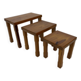 Vintage Set of 3 pinewood side or nesting tables 1970s nest of tables