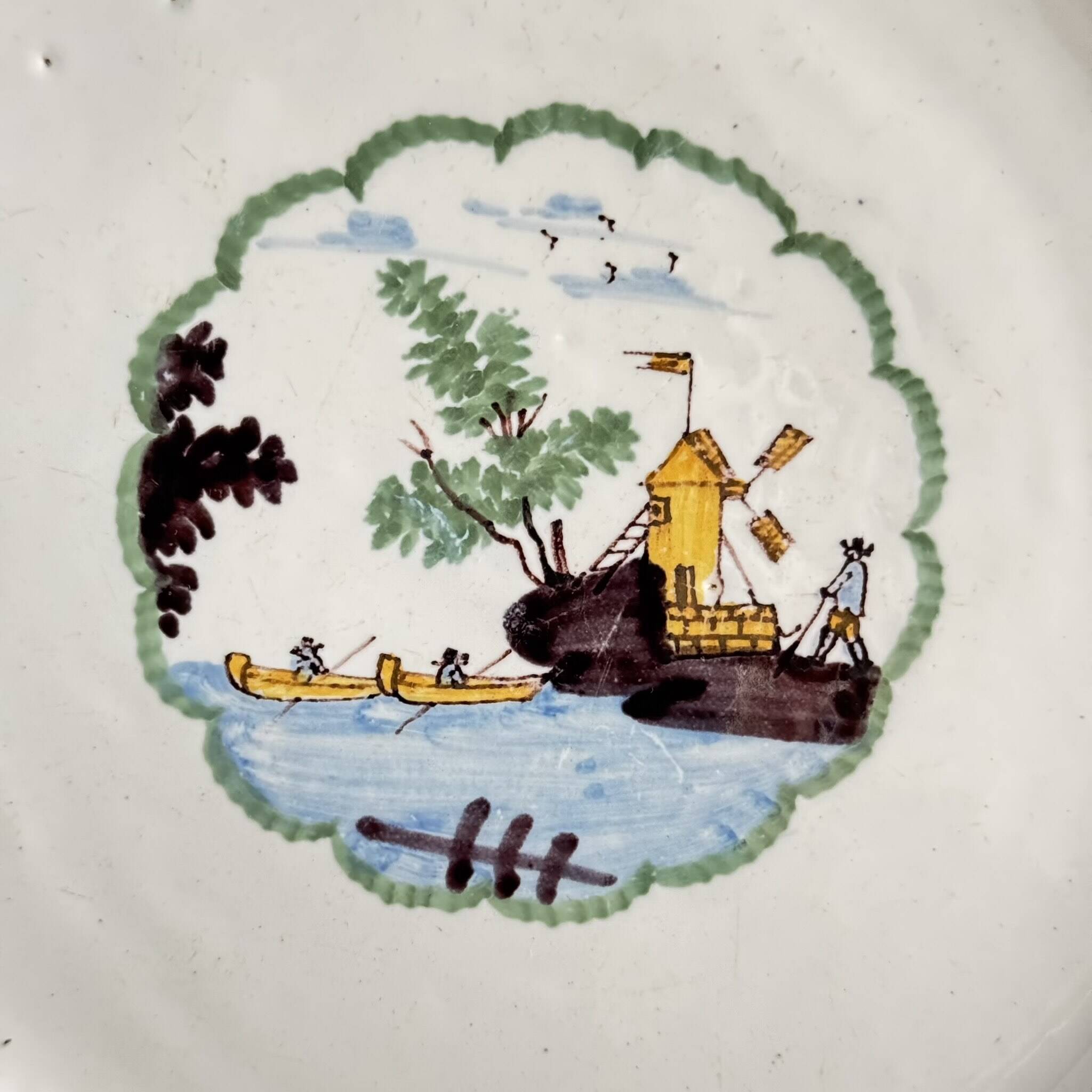18th Century Nevers Earthenware Plate | Windmill and River
