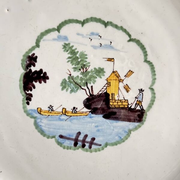 Assiette en Faïence de Nevers du XVIIIe Siècle   Moulin à Vent et Rivière