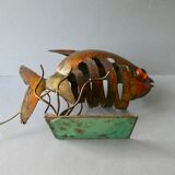 Lampe veilleuse forme poisson, en métal doré, années 70