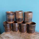Tasses verres en grès artisanal, signés, Abbaye de Fontgombault