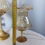 Duo desk lamps, vintage inspiration, bronze and ocher tulip glass