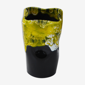 Vase Vallauris design et tendance en ceramique émaillée jaune et noire vintage 1950/60