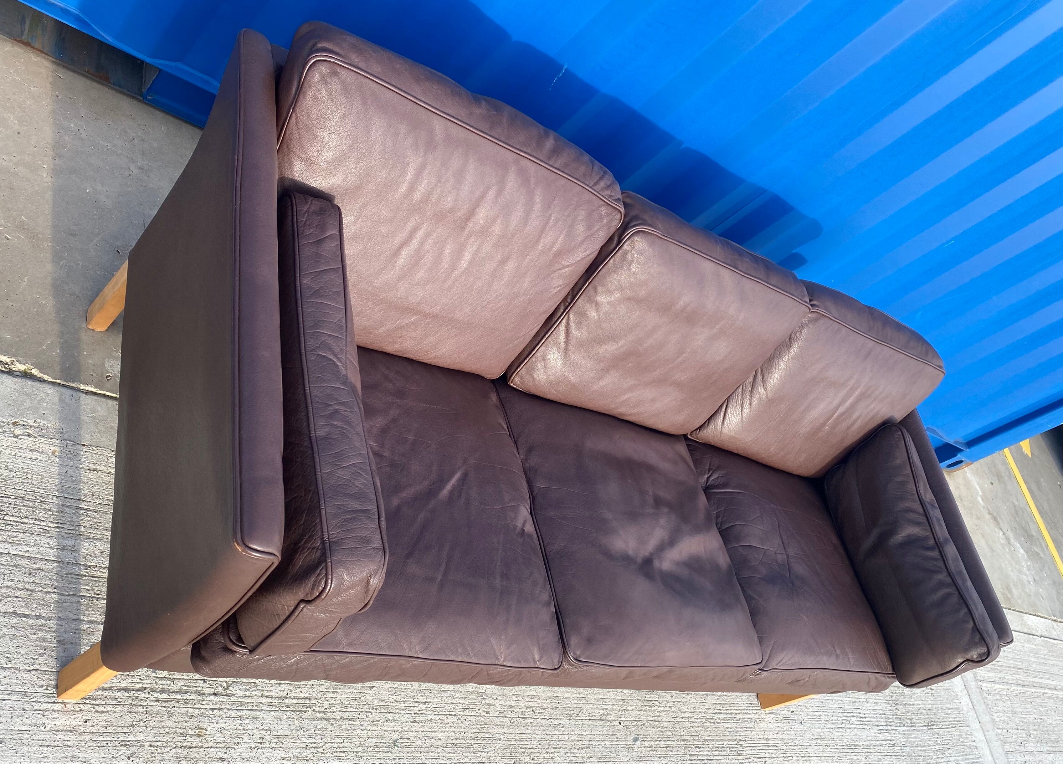 Danish brown leather three seater sofa