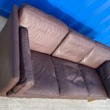 Danish brown leather three seater sofa