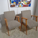 Pair of vintage Scandinavian armchairs from the 60s light wood