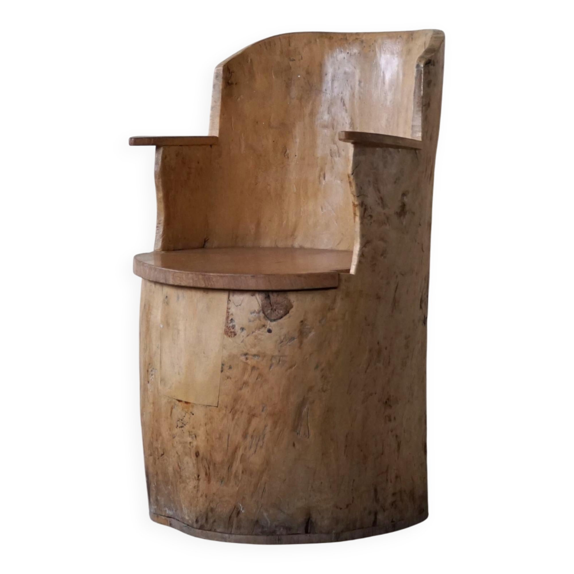 Chaise souche Wabi Sabi en bouleau massif, par un ébéniste suédois, Moderne, années 1950