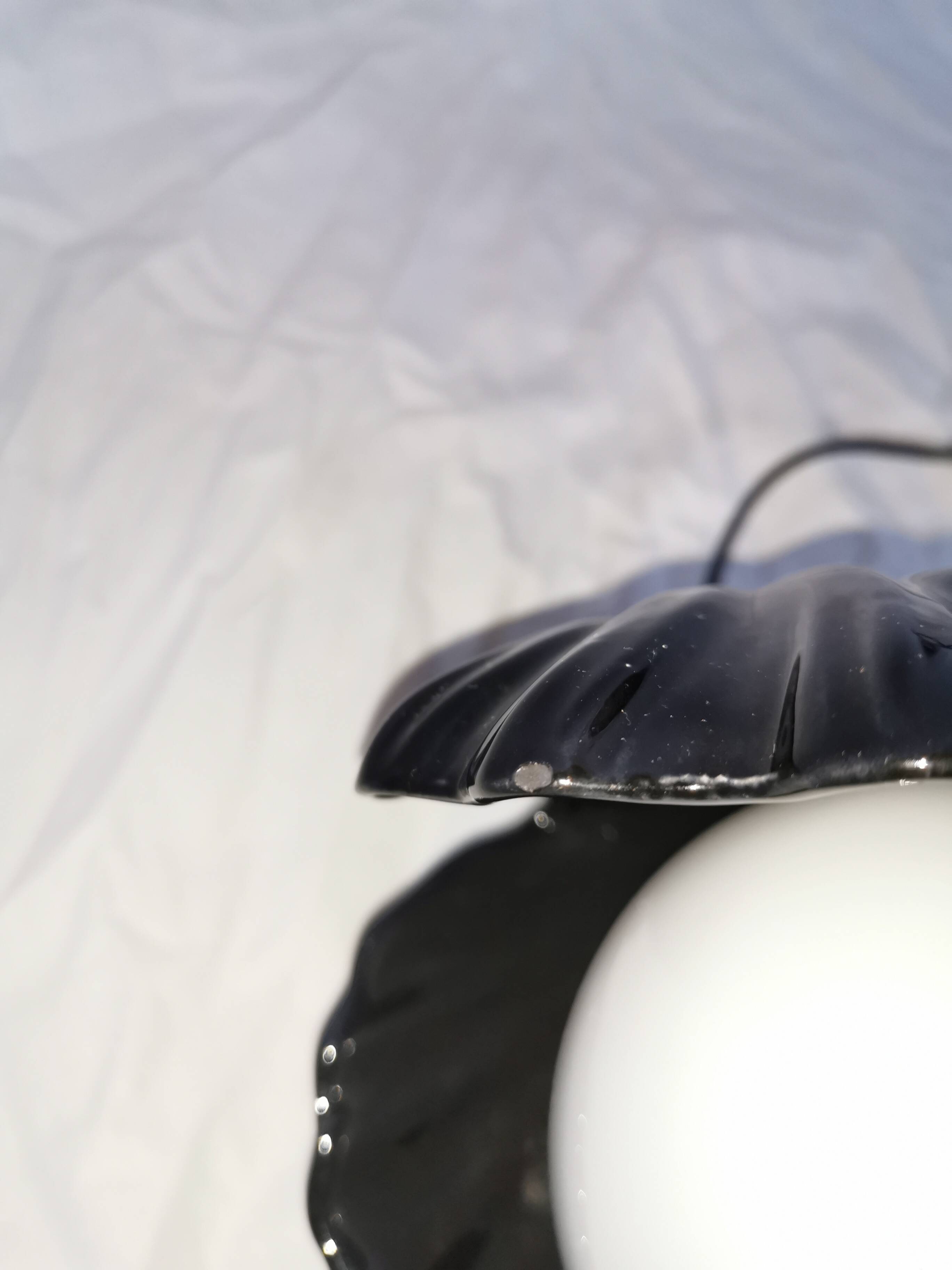 Ceramic shell lamp with opaline pearl, Saint-Jacques, France, 1980