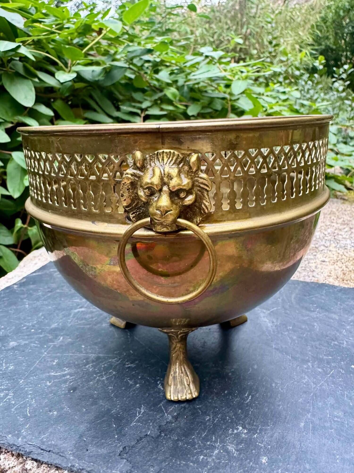 Brass lion jardinière Art Nouveau