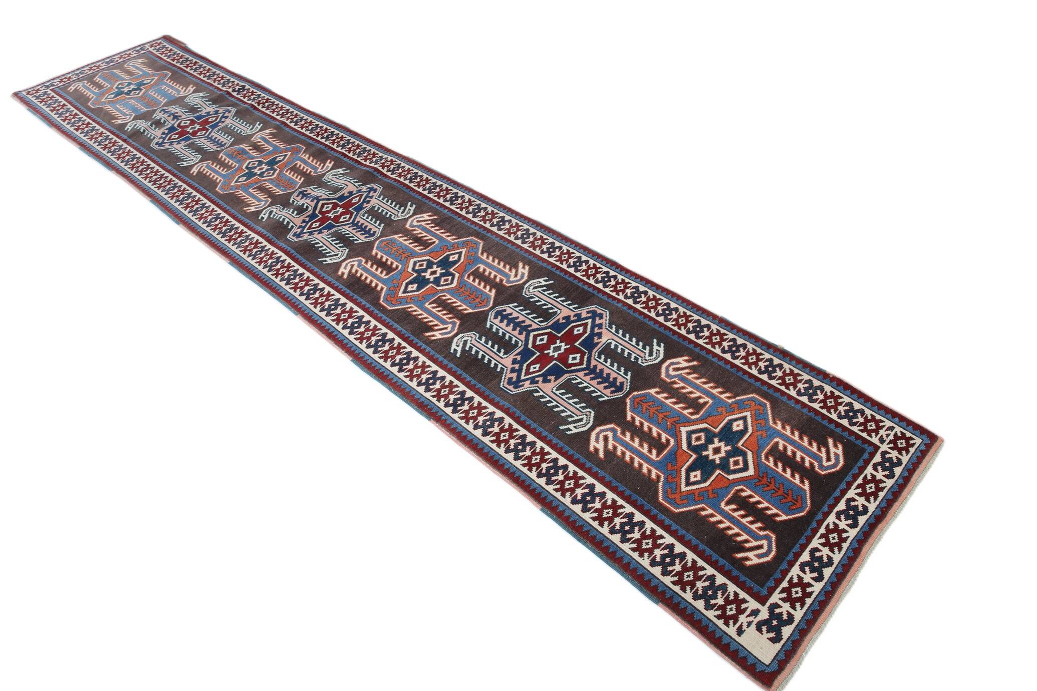 3x13 Black & Blue Vintage Persian Runner Rug, 80x398Cm