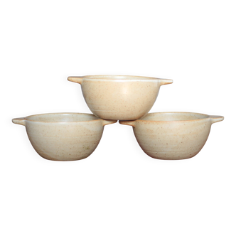Set of 3 vintage village stoneware bowls, breakfast bowl, vintage ear bowl.
