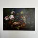 Painting, still life roses, grapes and game