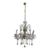 Murano glass chandelier with 8 arms and crystal pendants.