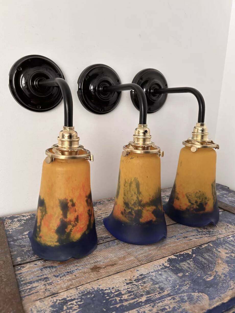 Lot de 3 appliques murales tulipes vintage