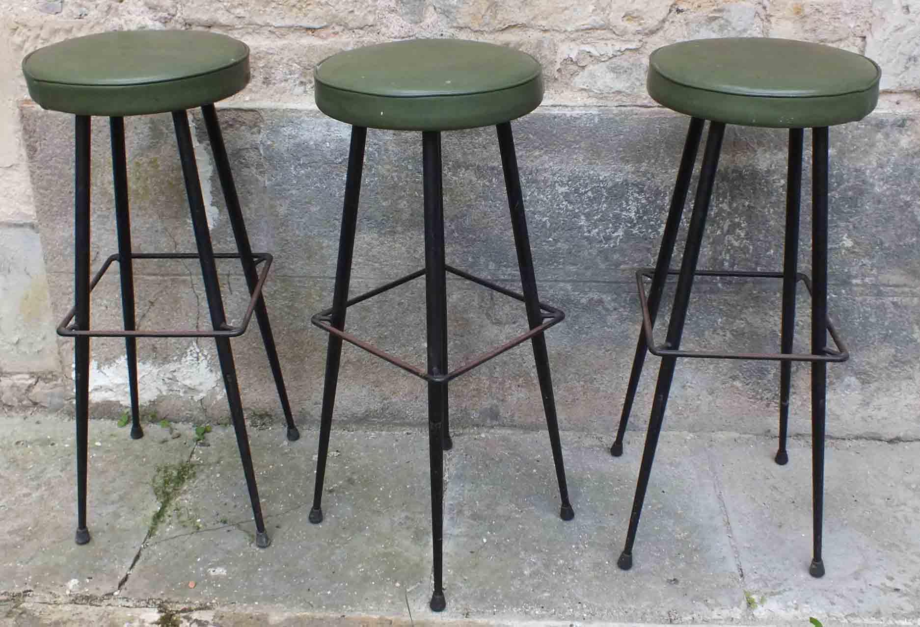 Set of 3 old bar stools 50, 60s