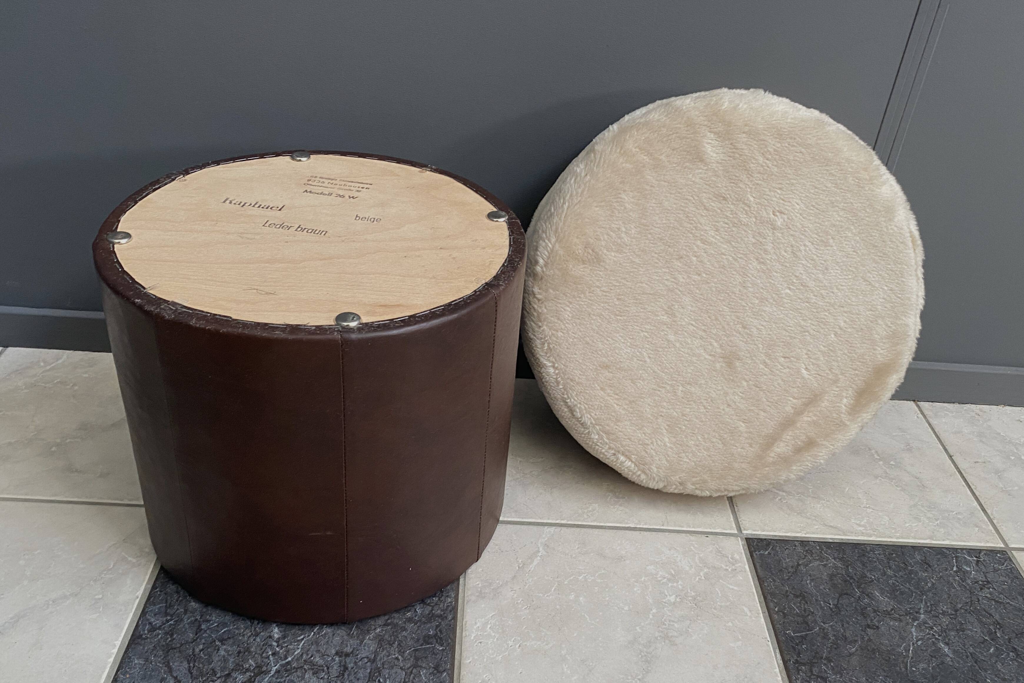 brown leatherette Pouf 1970s by VEB model 26W Raphael