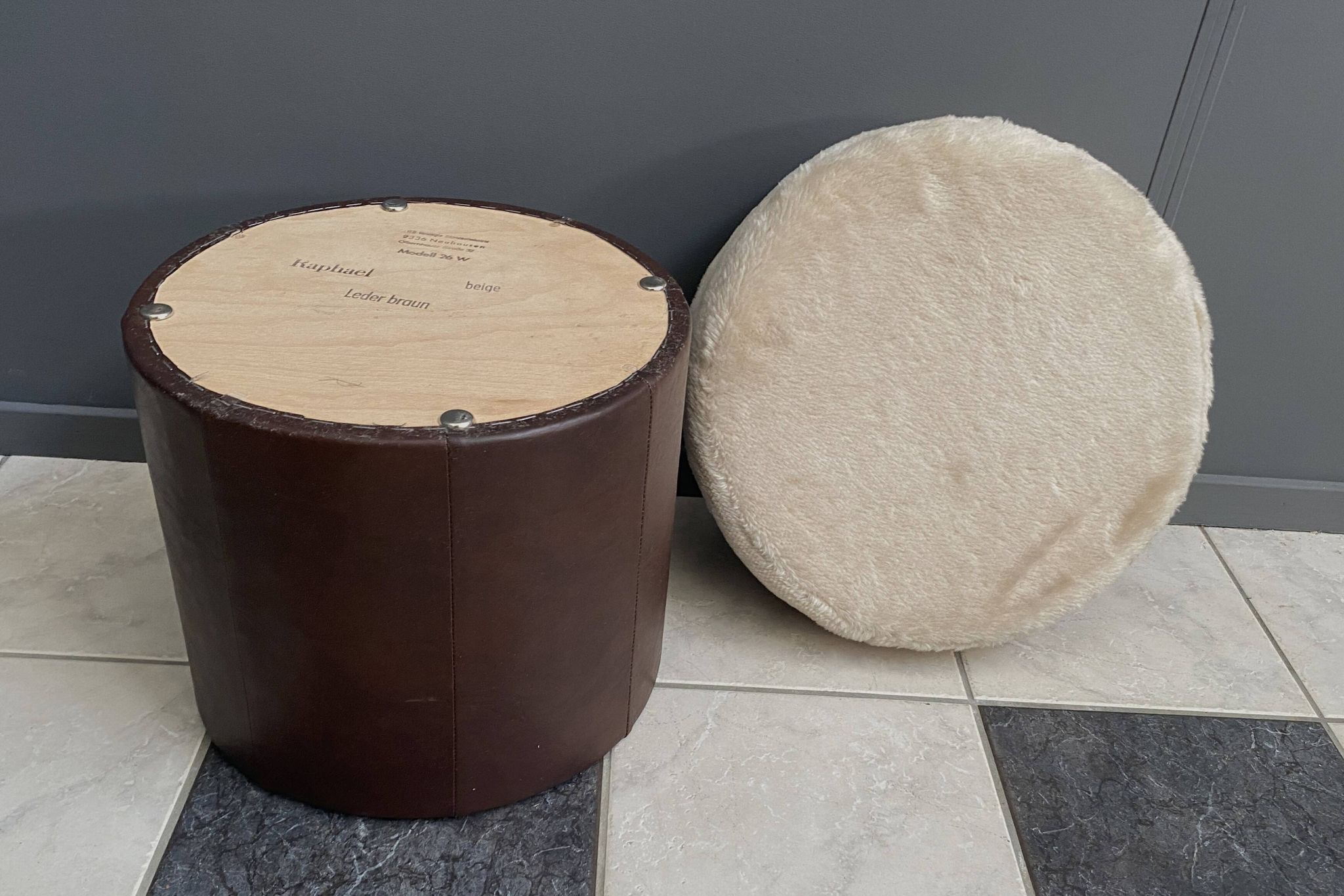 brown leatherette Pouf 1970s by VEB model 26W Raphael
