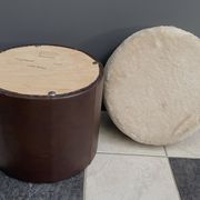 brown leatherette Pouf 1970s by VEB model 26W Raphael