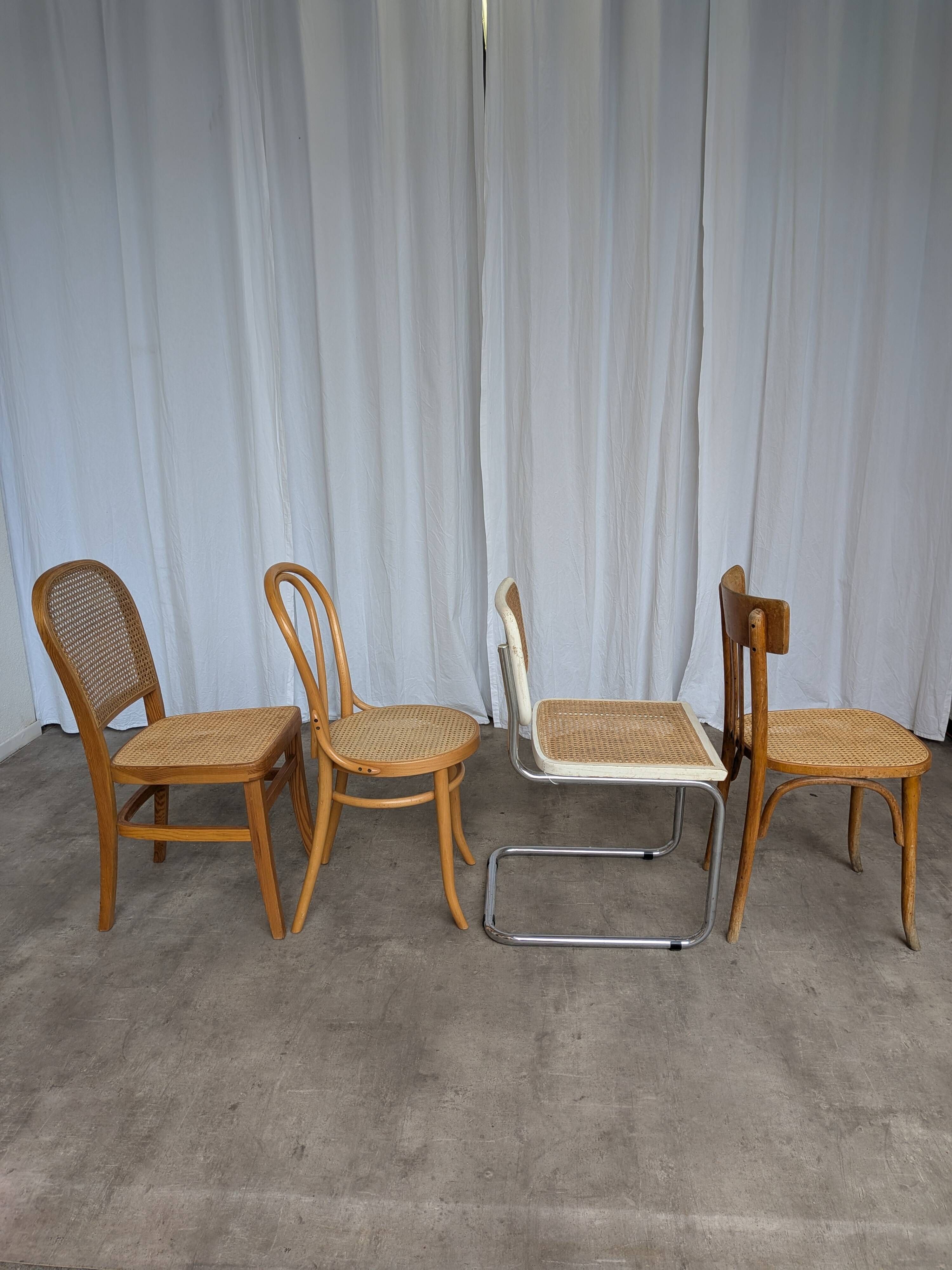 Set of 4 Mix & Match Dining Chairs with Cane Seat / Mid-Century Dining Furn